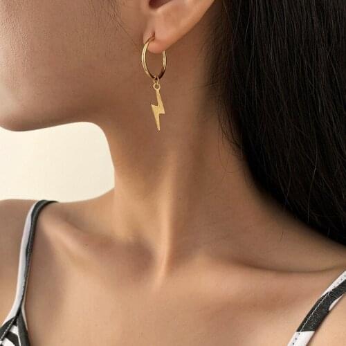 TIMEONLY Delicate Golden Lightning Shape Tassel Earrings for Women Girls Simple Charm Earring Temperament Jewellery Party Gifts