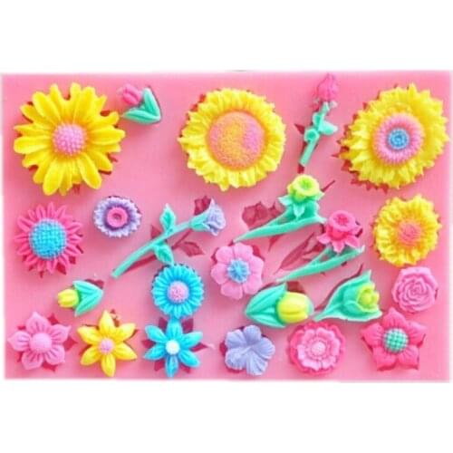 Silicone Resin Clay Cake Soap Decoration Pastry Sugarcraft Cupcake Chocolate DIY Mini Sunflower Rose Sculpting Fondant Mold H900