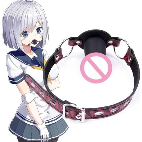 Silicone Open Mouth Penis Gag Oral Dildo Plug Leather Fetish Bdsm Bondage Restraints Adult Sex Toys For Couples Women