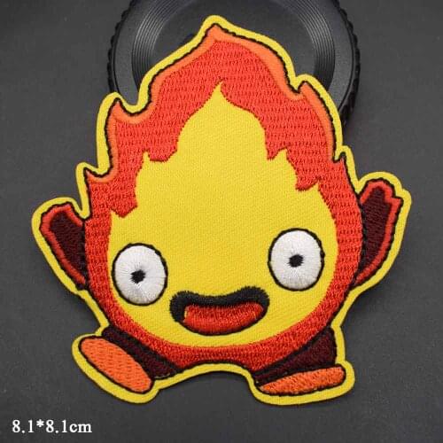 Lovely Cartoon Anime Howls Fire Calcifer Iron on Moving Embroidered Castle Cloth Clothes Patch For Clothing Girls Boy Wholesale
