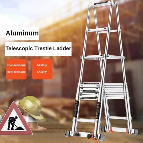 All aluminum alloy telescopic ladder thickened folding herringbone ladder household lifting stairs engineering ladder portable