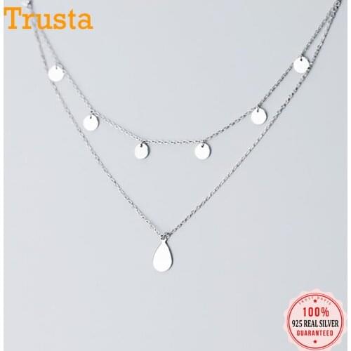 TrustDavis Real 925 Sterling Silver Fashion Double Layer Chain Tassel Wafer Clavicle Necklace For Women Fine S925 Jewelry DA1936
