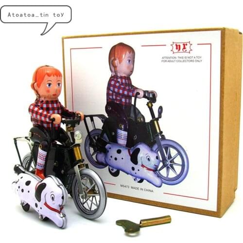 Vintage Collection Biker boy with Dog Tin toys Classic Clockwork Wind Up Tin Toy For Adult Kids Collectible Gift