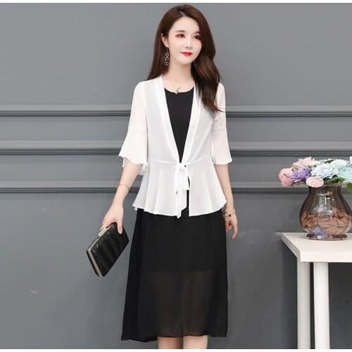 Women Elegant Shawl Shirts Plus Size White Bolero Blouse Summer Thin Cardigan Open Stitch Office Slim Waist Flare Sleeve Tops