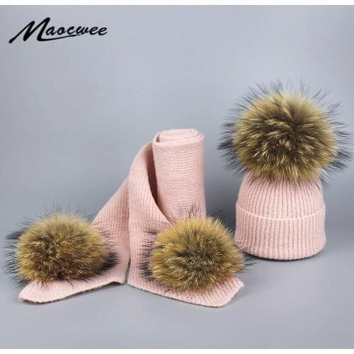Womans Hat Children Scarf Hat Sets PomPon Beanie Skullies Cap for Boys and Girls Autumn Winter Warm Thick Stretchy Knit Fur