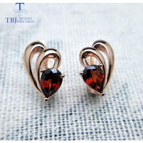 TBJ,Good Clasp earring with natural garnet gemstone 925 sterling silver jewelry elegant design for women best Valentine gift box
