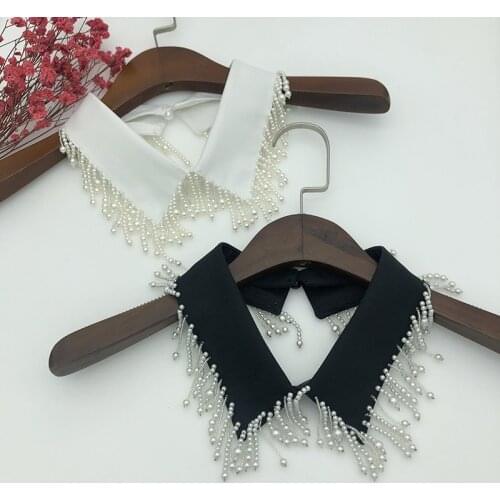 Women White Fake Collar Handmade Beads Detachable Solid Color Shirt False Collar Blouse Top Women Vestidos Neckwear Decor