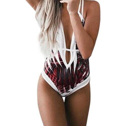 Female Push Up Swimwear Sexy Leaves Printed Ruffle Swimsuit Brazilian Bikini Swimming Patchwork Beachwear For Ladies