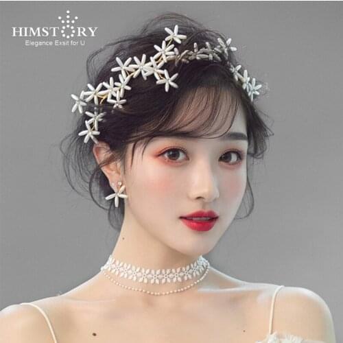 HIMSTORY Sweet Hairband Tiara Fashion Simulated Pearl Headband Headpiece Women Wedding Headband Bride Hair Accessories