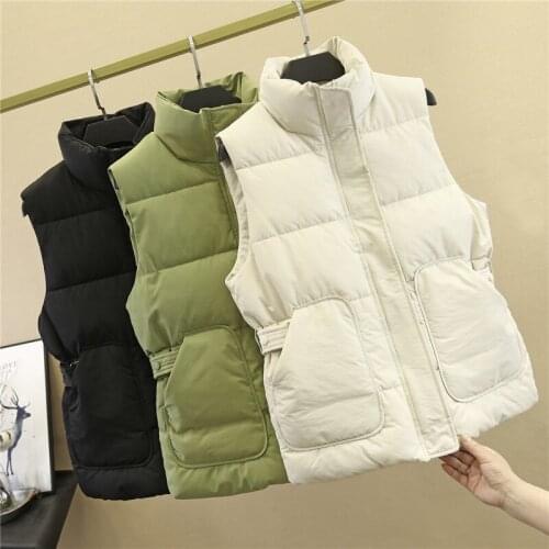 Spring / winter Korean fashion warm slim stand collar tie with thick down cotton vest women short sleeveless cotton waistcoat