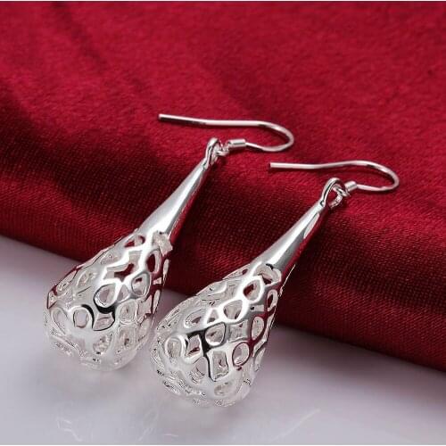 Hot Grace 925 Sterling Silver Hollow water drop shape Earrings for Women Jewelry All-match Trend PARTY wedding Christmas Gifts