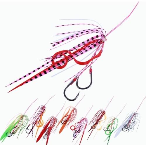 1PC Tai Kabura Silicon Skirts Jig With Twin Assisted Hooks For Chatter Bait And Marlin Inchiku Jigging Metal Slow Jig Peche