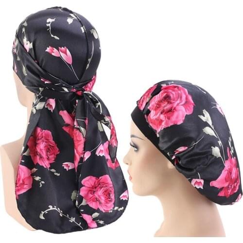 2021A Set Of Unisex Men Durag Long Tail Waves For men Solid Wide Women turban Bonnet Cap Sleeping Hat Matching Bandana Chemo Hat