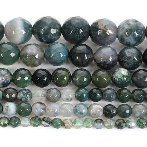 4/6/8/10/12mm Round Faceted Natural Stone Beads For Jewelry Making DIY Green Agate Loose Spacer Beads Bracelet Necklace Handmade