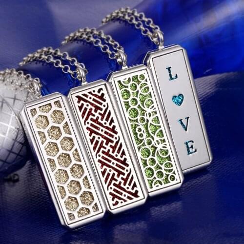 Aromatherapy Jewelry Diffuser Necklace Rectangle Vintage Tree of Life Aroma Pendant Necklace Essential Oil Diffuser Necklace