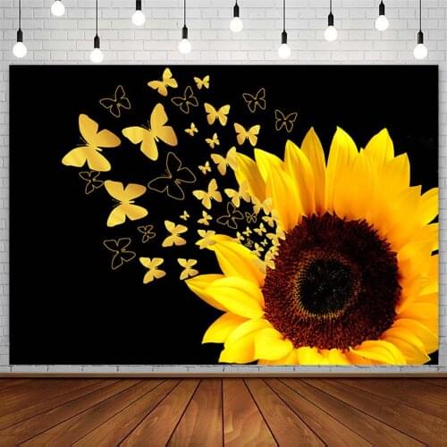 Sunflower Backdrops Girl Baby Shower Birthday Party Butterfly Subject Photography Background Photo Studio Photozone Decor Props