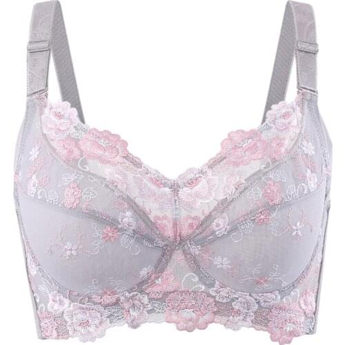 Womens Ultra Thin Full Coverage Underwire Lace Floral Embrodiery Plus Size Non Padded Bra 34 36 38 40 42 44 46 48 B C D E F G H
