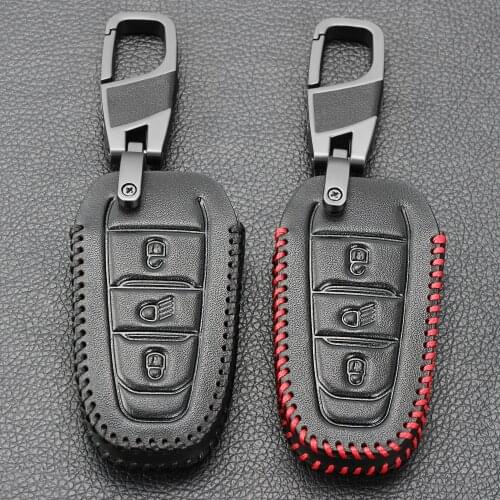 Genuine Leather Car Key Case Covers Keychain For Peugeot RCZ 107 207 307 308 407 607 206 208 301 406 407 408 508 2008 3008 4008
