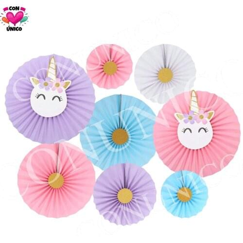 Conunico Set of 8 Unicorn Party Hanging Paper Fans Decoration Wedding Birthday Baby Shower Events Accessories 80281