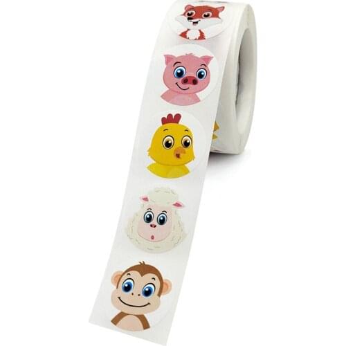 Kids Cartoon Animal Sticker Roll 500-Count Stickers Round Teacher Encouragement Motivational Lable Sticker for Teacher DU55
