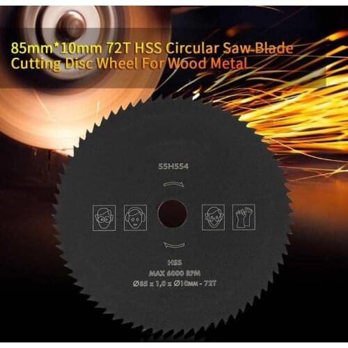 85mm*10mm 72T HSS Circular Saw Blade Cutting Disc Wheel For Wood Metal Hand Tools