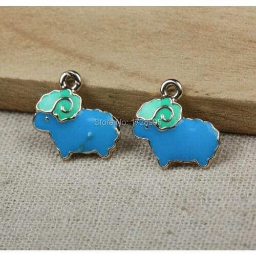Enamel Sheep Charms Necklace Bracelet DIY Pendant Jewelry Findings 10 pcs 16 mm Vintage Metal Zinc Alloy Silver Tone Blue