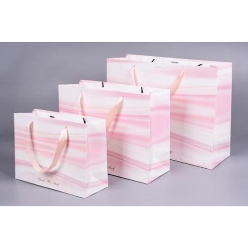 Horizental Paper Bag With Ribbon Handles For Gift Packing Cloth Shoes Candy High-quality Holder Business Advertise Packing