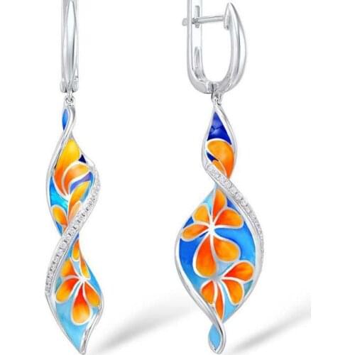 Hainon Fashion Shiny New Design Earring Jewelry Luxury Drop Oil Flower Dangle Earrings for Woman Silver Color Long Earrings