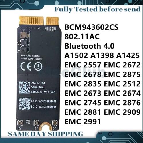 WiFi Bluetooth Card 653-0194 BCM943602CS for Macbook Pro 13" A1502 A1398 2015 EMC 2909 2910 2678WiFi Bluetooth Card