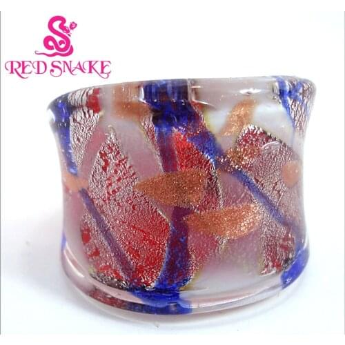 RED SNAKE Fashion Ring Handmade Silver color foil with blue line Murano Glass Rings