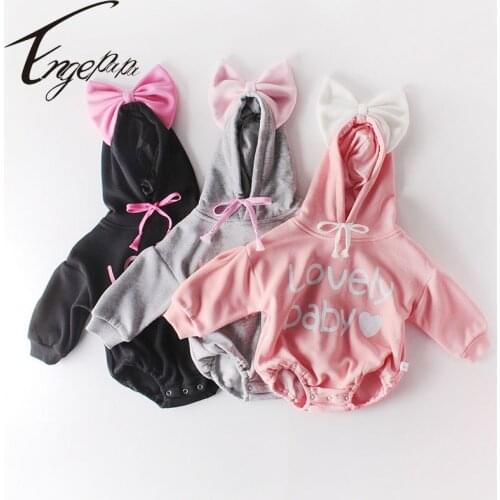 Engepapa Korean Style Hooded Plush Thickening Toddler Baby Girl Romper Long Sleeve Cotton Spring Autumn Newborn Baby Jumpsuit