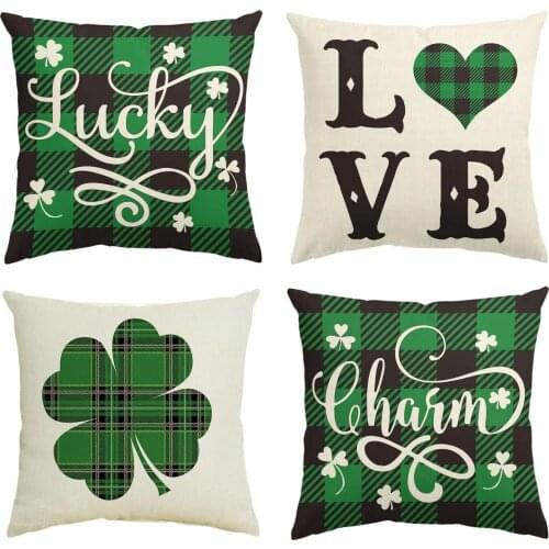 4pc Cushion Cover Happy St.patricks Day Decoration Spring Green Leaves Decor Pillow Cover Tropical Hawaii Party Decoration
