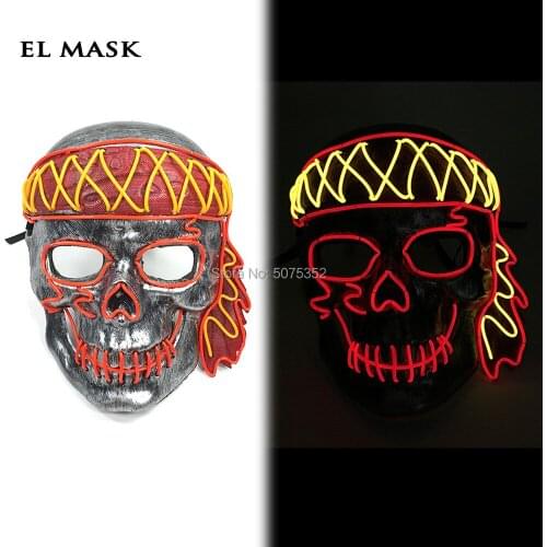 Masque Masquerade Neon Led Pirate Mask Cosplay EL Wire Mask Halloween Glowing Party Light Up Mask Drop Shipping