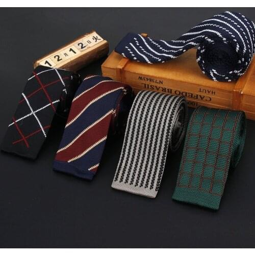 Brand New Style Fashion Mens Striped Vintage Tie Knit Knitted Ties Necktie Plaid Slim Classic Geometric Cravate Narrow Neckties