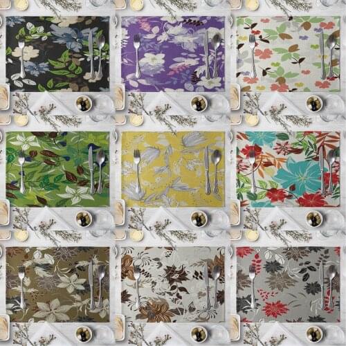 Fashion Flower Print Rectangle Cotton Linen Western Style Table Pad Cut Mats Placemat for Dinner Kitchen Table 40x30cm