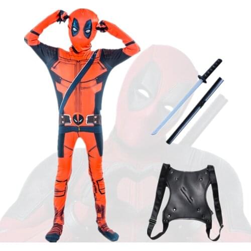 Avengers Cosplay Superhero Deadpool Adult Childrens One Piece Costume and Face Mask Halloween Party Birthday Childrens Gifts