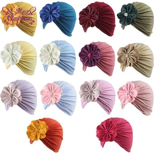 Solid Color Artificial Flower Baby Indian Hat Comfortable Soft Polyester Cotton Newborn Warm Cap Clothing Decoration Photo Props