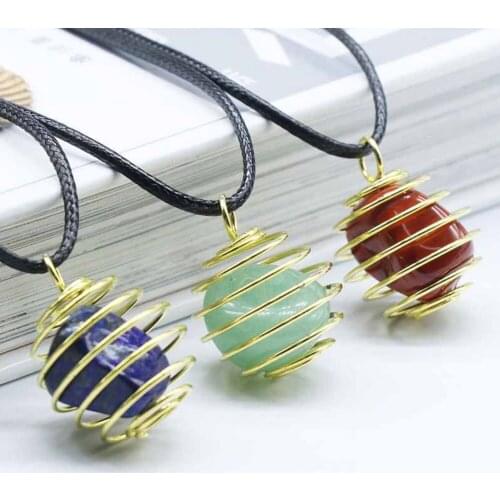 6pcs/lot Gem Stone Necklace Pendant Natural Crystal Healing Stone of Joy Wealth Abundance Energizes Navel Chakra Jewelry
