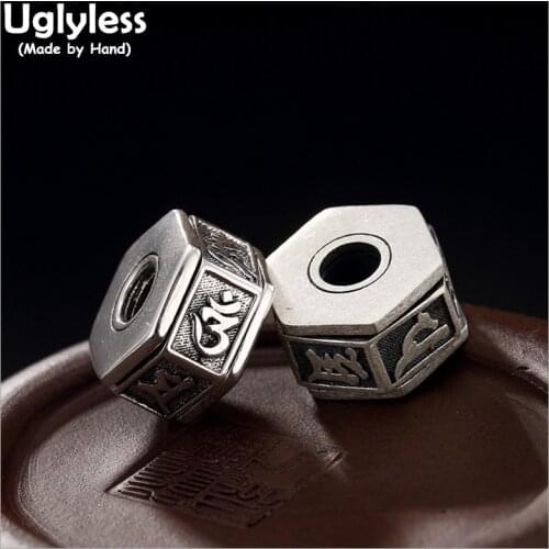 Uglyless Real 999 Fine Thai Silver Unisex Rotating Beads Pendant without Chain Buddhism Mantra Jewelry Sanskrit Handmade Bijoux