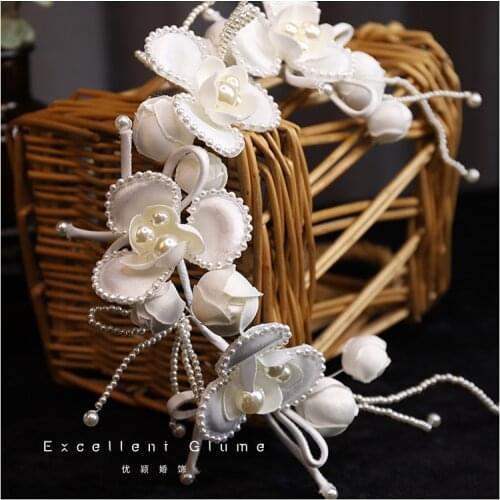 New Satin Pearl Flower Soft Headband Super Fairy Bride Wedding Headpiece Accessories Bridal Headwear