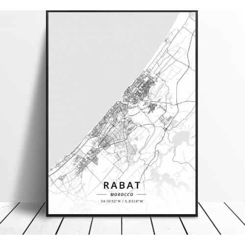 Rabat Tangier Casablanca Marrakesh Morocco Canvas Art Map Poster