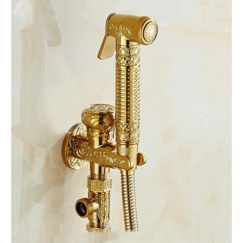ZGRK Gold Bidets Faucet Sprayer Toilet Corner Valve Handheld Hygienic Garden Faucet Bidet Head Pet Sprayer Tap Anal Cleaner