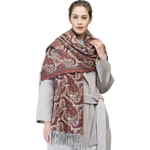 Retro Autumn/Winter Double-Sided Printed Cashmere Shawl Ladies Scarf Women