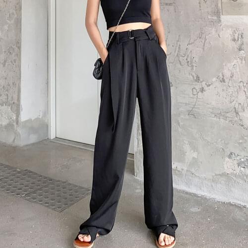 Sashes High Waist Loose Wide Leg Pants Women Office Ladies Suit Pant 2020 Plus Size Spring Female Long Trousers pantalon femme