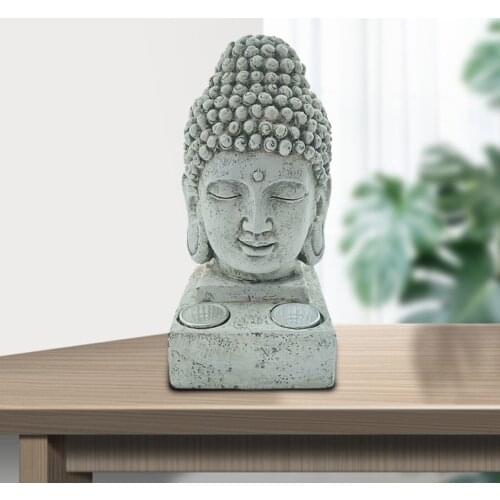 Solar Powered Head Figurine Handmade Carving Statues Office Desktop Study