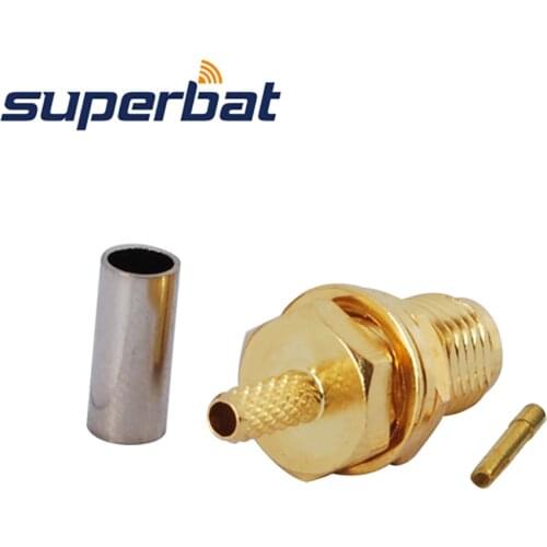 Superbat 10pcs SMA Crimp Jack Bulkhead with Nut Straight RF Coaxial Connector for LMR100 RG316 RG174 Cable