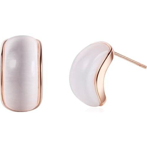 TE13 Trendy Semicircle arc Natural Opal Stone 100% 925 Sterling Silver Ladies Stud Earrings Jewelry For Women Gift