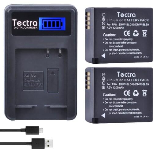 Tectra 2Pcs DMW-BLG10 BLG10 DMW-BLE9 BP-DC15 BPDC15 Bateria + LCD USB Charger for Panasonic LUMIX GF5 GF6 GX7 LX100