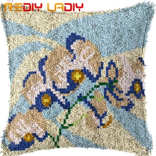 Latch Hook Cushion Orchid Flowers Printed Canvas Cushion Front Acrylic Yarn Crochet Pillow Case Kits Hobby & Crafts Home Decor