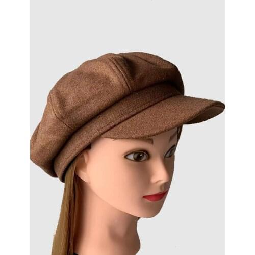 British tweed hat Spring autumn winter Painters Keep Warm Hat Casual Octagonal Cap British Retro Pu Womens Solidberet Cap